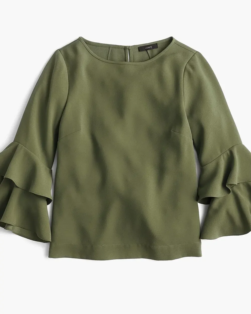J.Crew Womens Tiered Bell-Sleeve Top Drapey Crepe Loden Green Size 6 Business